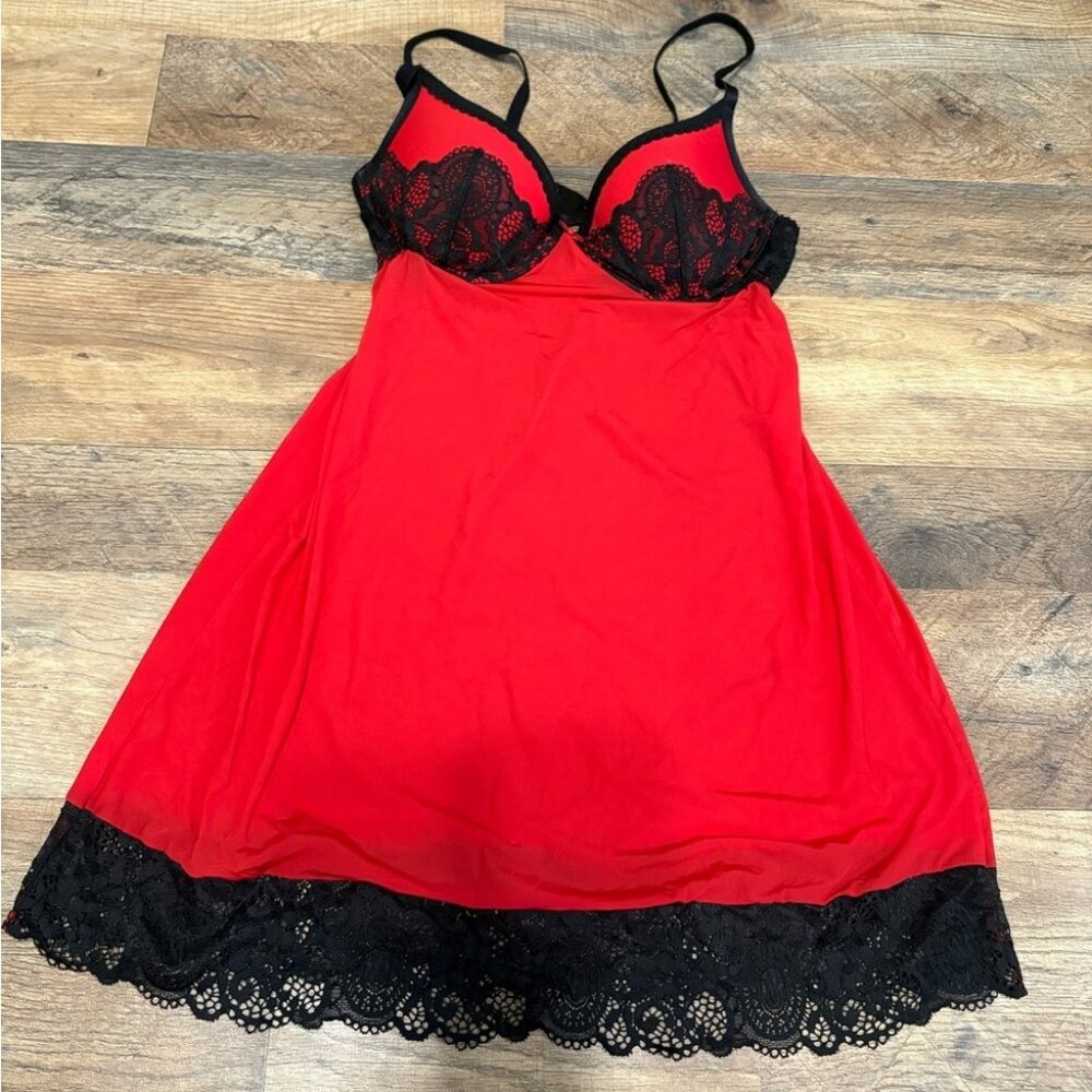 Sexy Red & Black Lace Push-Up Babydoll Lingerie
